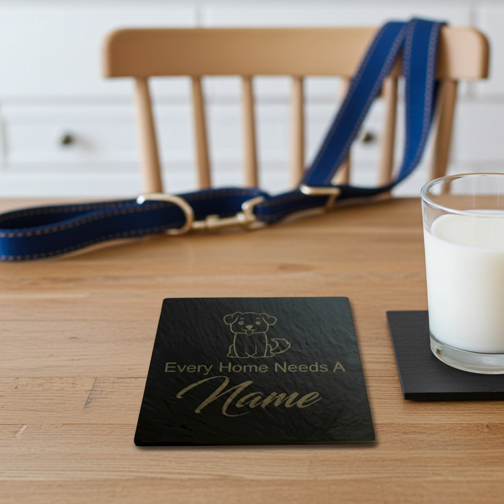 Personalised Chunky Slate Drink Coasters - Every Home, with anti-skid bumper feet.