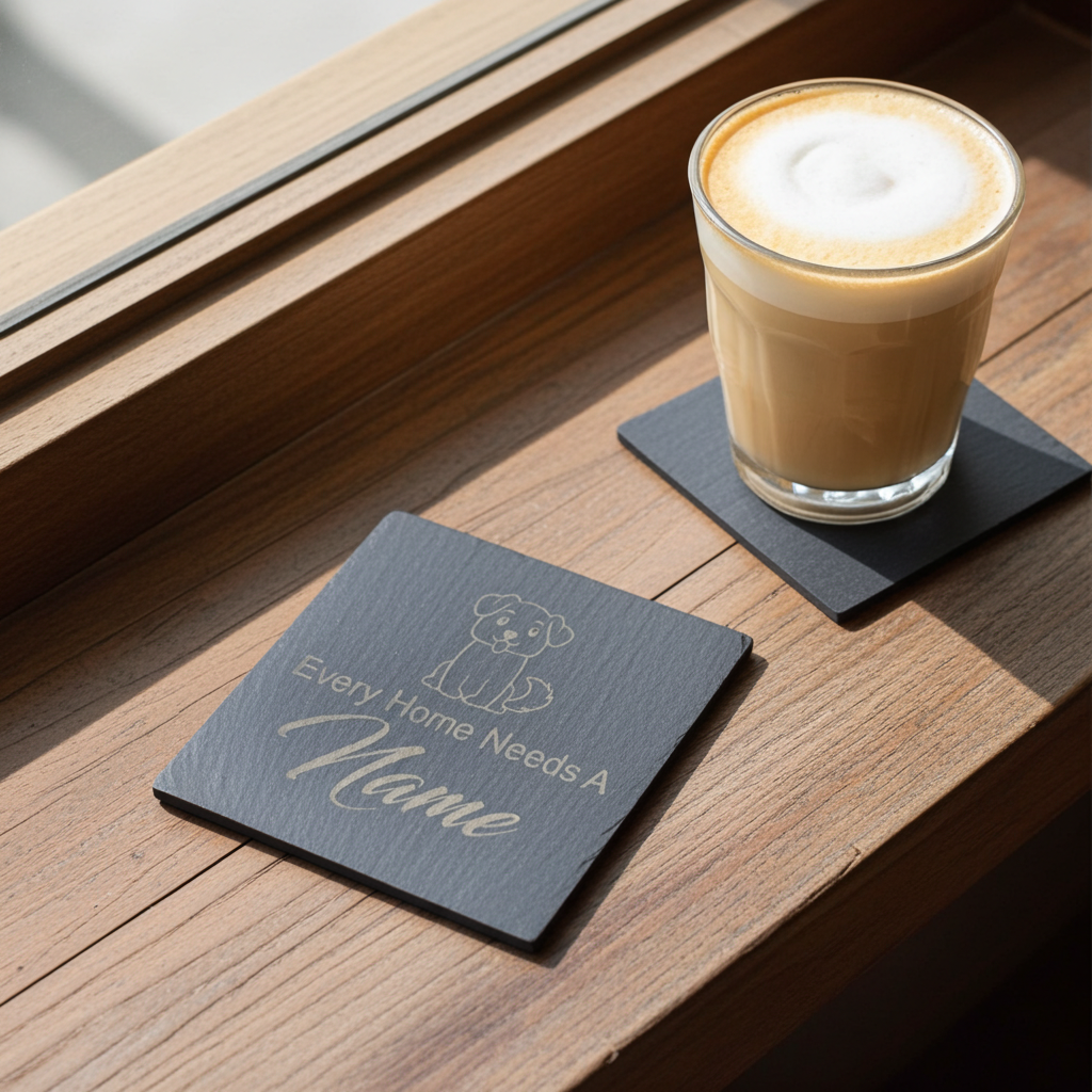 Personalised Chunky Slate Drink Coasters - Every Home, with anti-skid bumper feet.