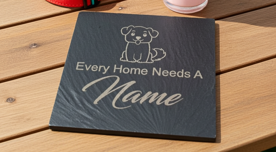 Personalised Chunky Slate Drink Coasters - Every Home, with anti-skid bumper feet.