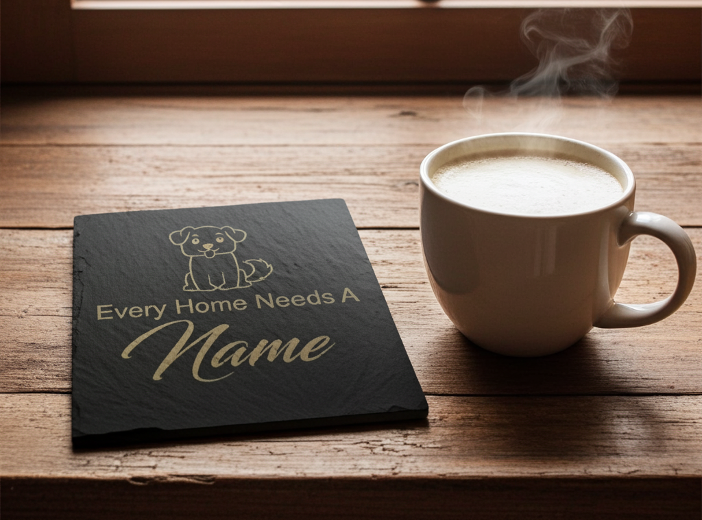 Personalised Chunky Slate Drink Coasters - Every Home, with anti-skid bumper feet.