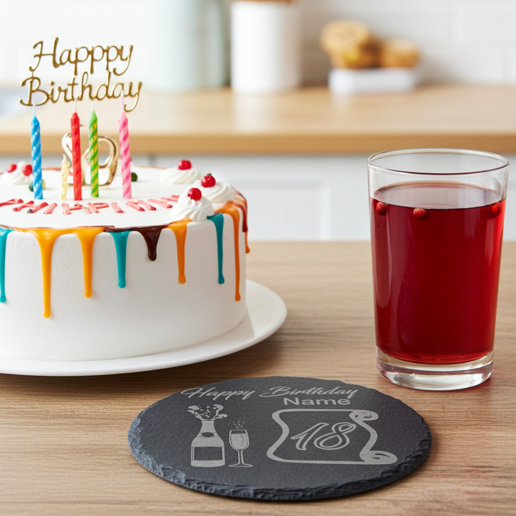 Personalised Chunky Slate Coasters, with anti-skid feet - Birthday.