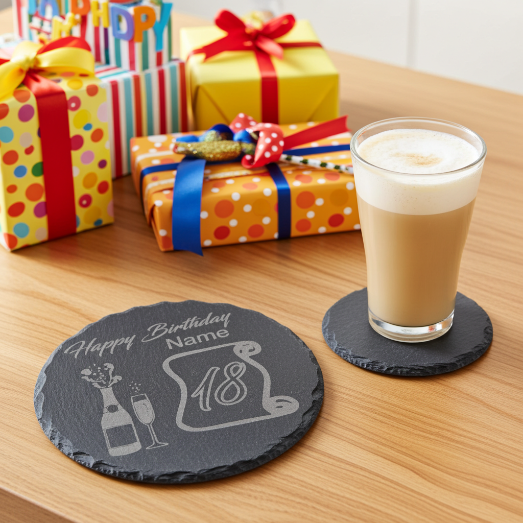 Personalised Chunky Slate Coasters, with anti-skid feet - Birthday.