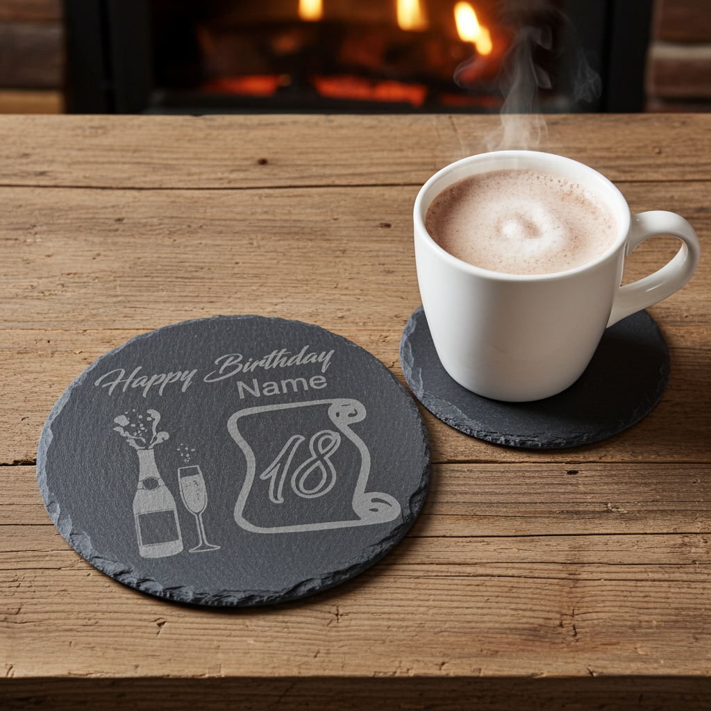 Personalised Chunky Slate Coasters, with anti-skid feet - Birthday.