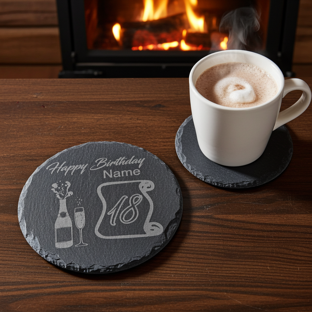 Personalised Chunky Slate Coasters, with anti-skid feet - Birthday.