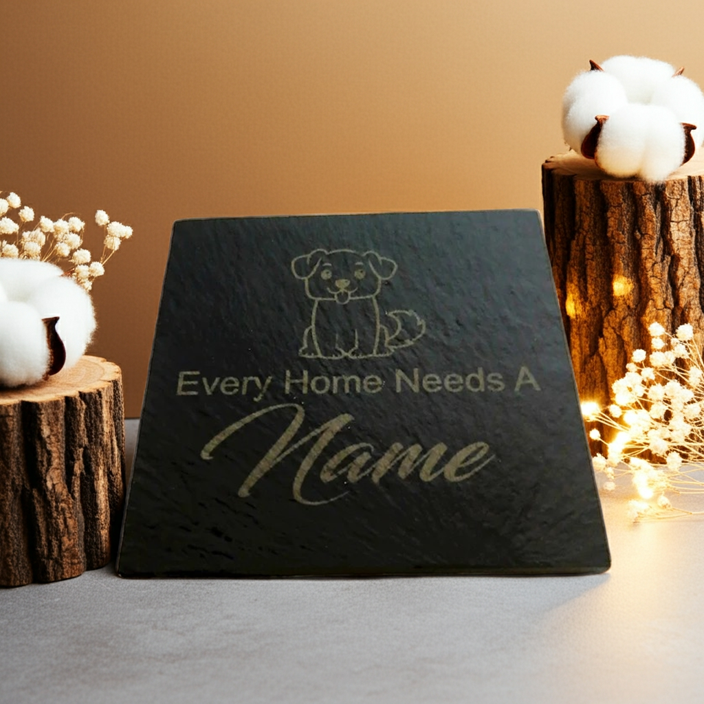 Personalised Chunky Slate Drink Coasters - Every Home, with anti-skid bumper feet.