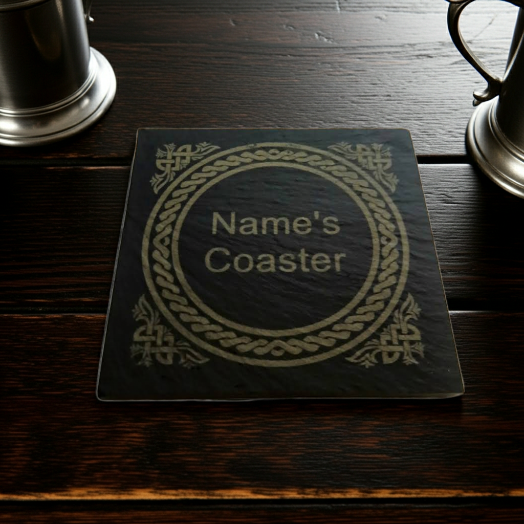 Personalised Coasters - Name on Coaster. Square or Round. 10cm, with Bumper Feet.