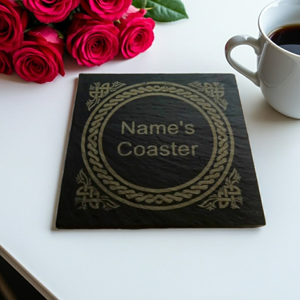 Personalised Coasters - Name on Coaster. Square or Round. 10cm, with Bumper Feet.