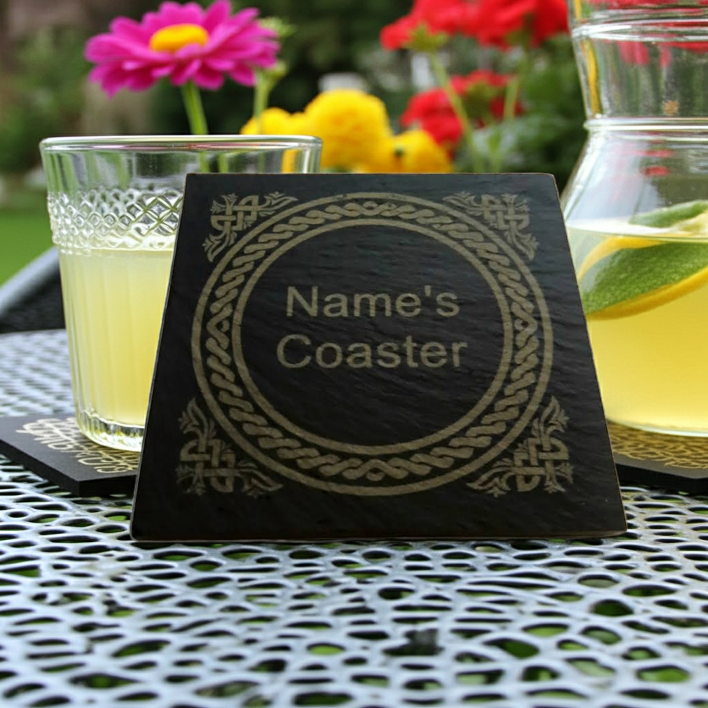 Personalised Coasters - Name on Coaster. Square or Round. 10cm, with Bumper Feet.