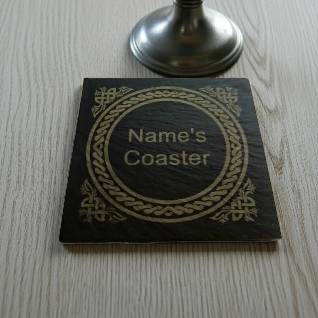Personalised Coasters - Name on Coaster. Square or Round. 10cm, with Bumper Feet.
