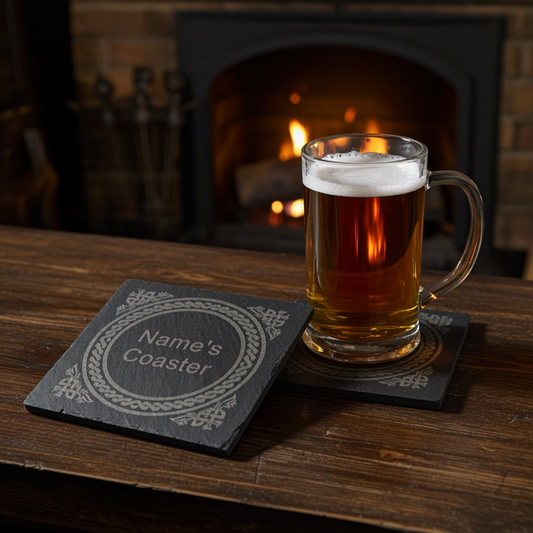 Personalised Coasters - Name on Coaster. Square or Round. 10cm, with Bumper Feet.