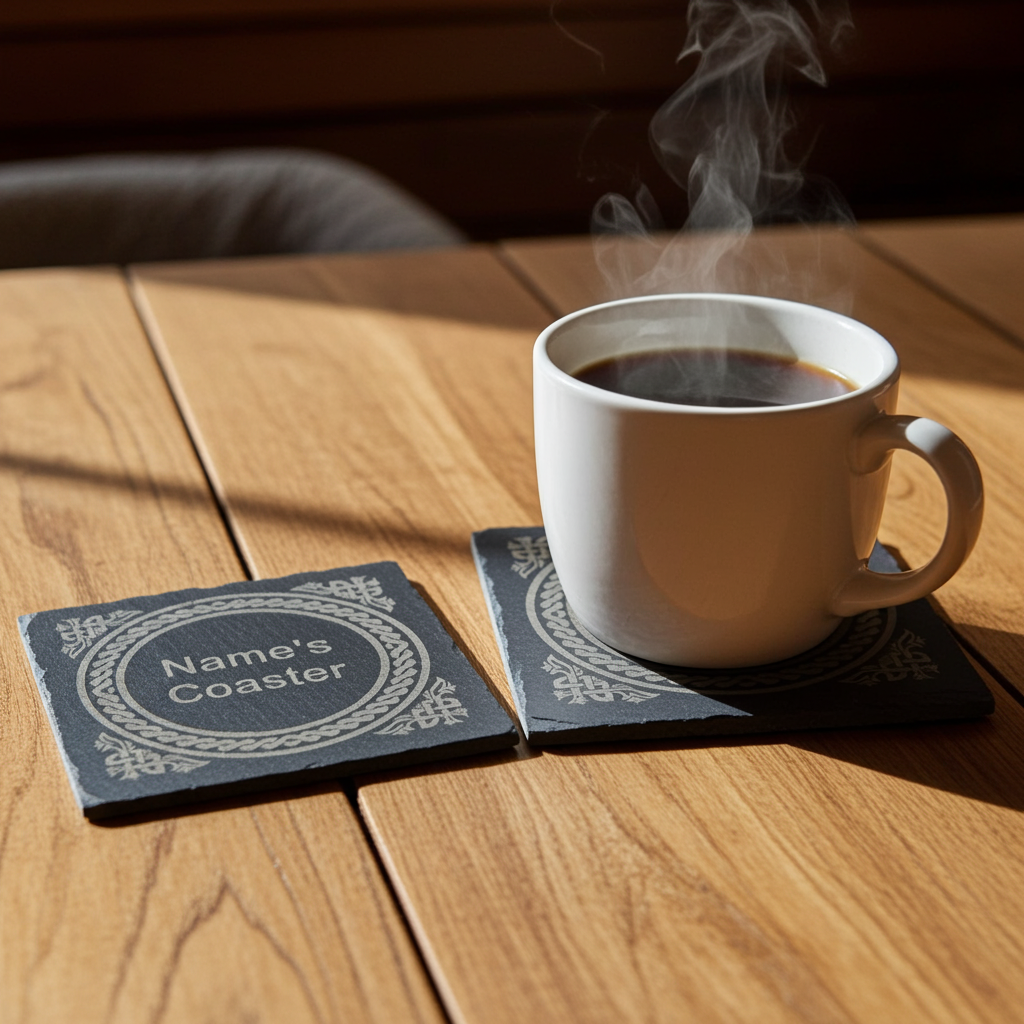 Personalised Coasters - Name on Coaster. Square or Round. 10cm, with Bumper Feet.