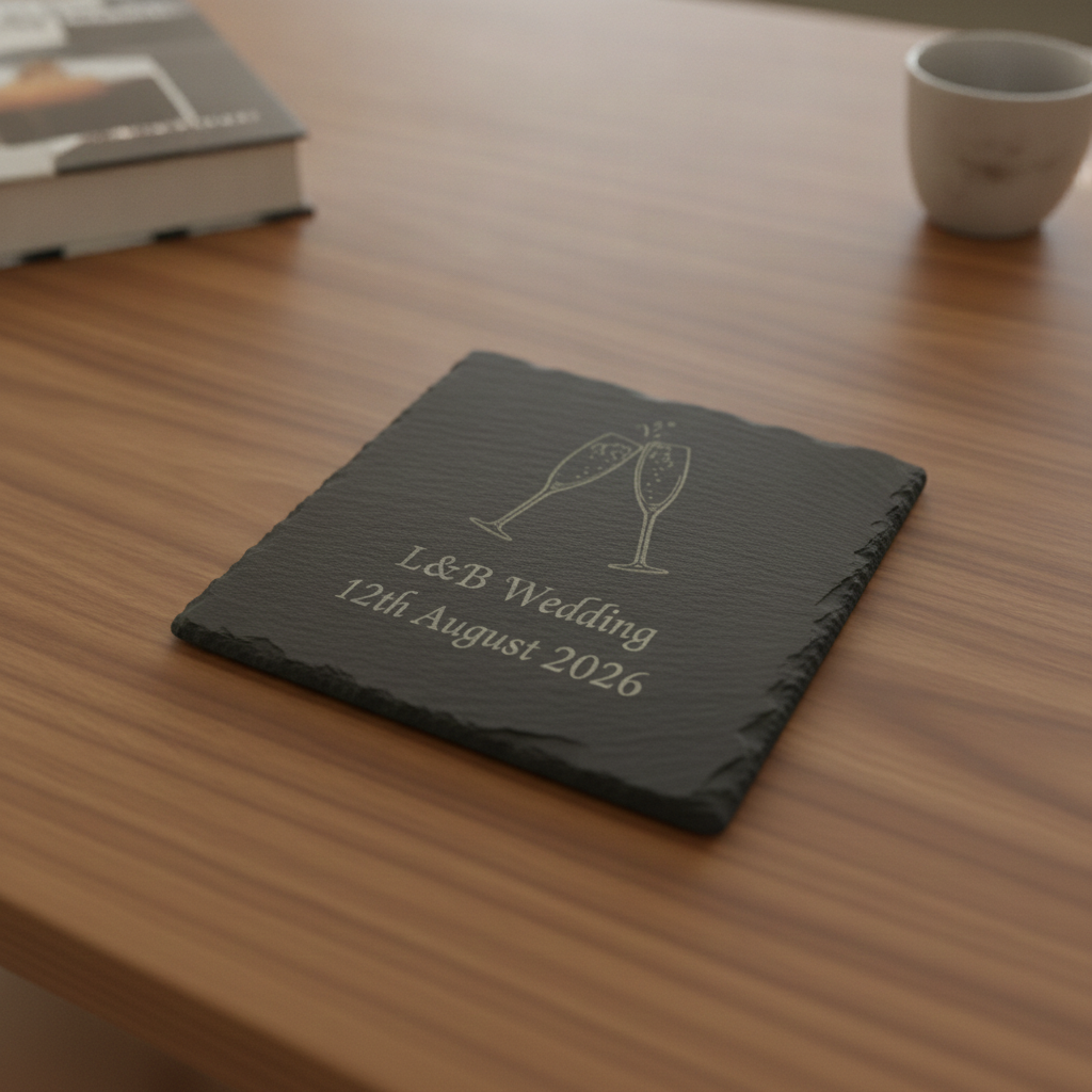 Personalised Coasters - Wedding. Any Text and Font. 10cm x 10cm. Bumper Feet.