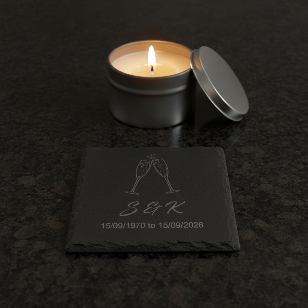 Personalised Coasters - Wedding. Any Text and Font. 10cm x 10cm. Bumper Feet.