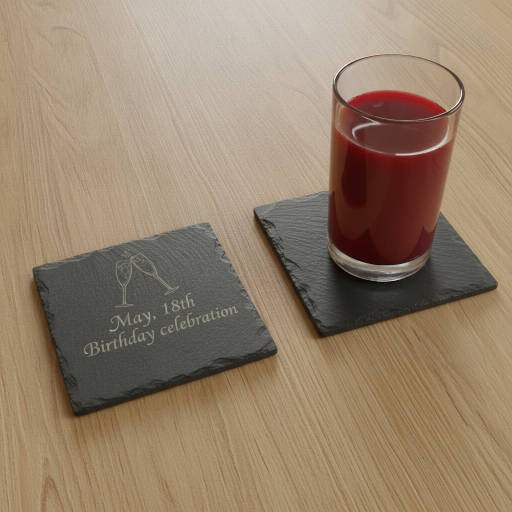 Personalised Coasters - Wedding. Any Text and Font. 10cm x 10cm. Bumper Feet.