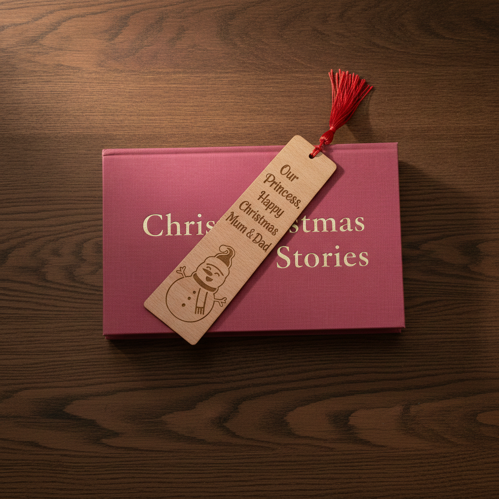 Personalised Snowman Wood Bookmark with Tassel – Custom Text & Font.