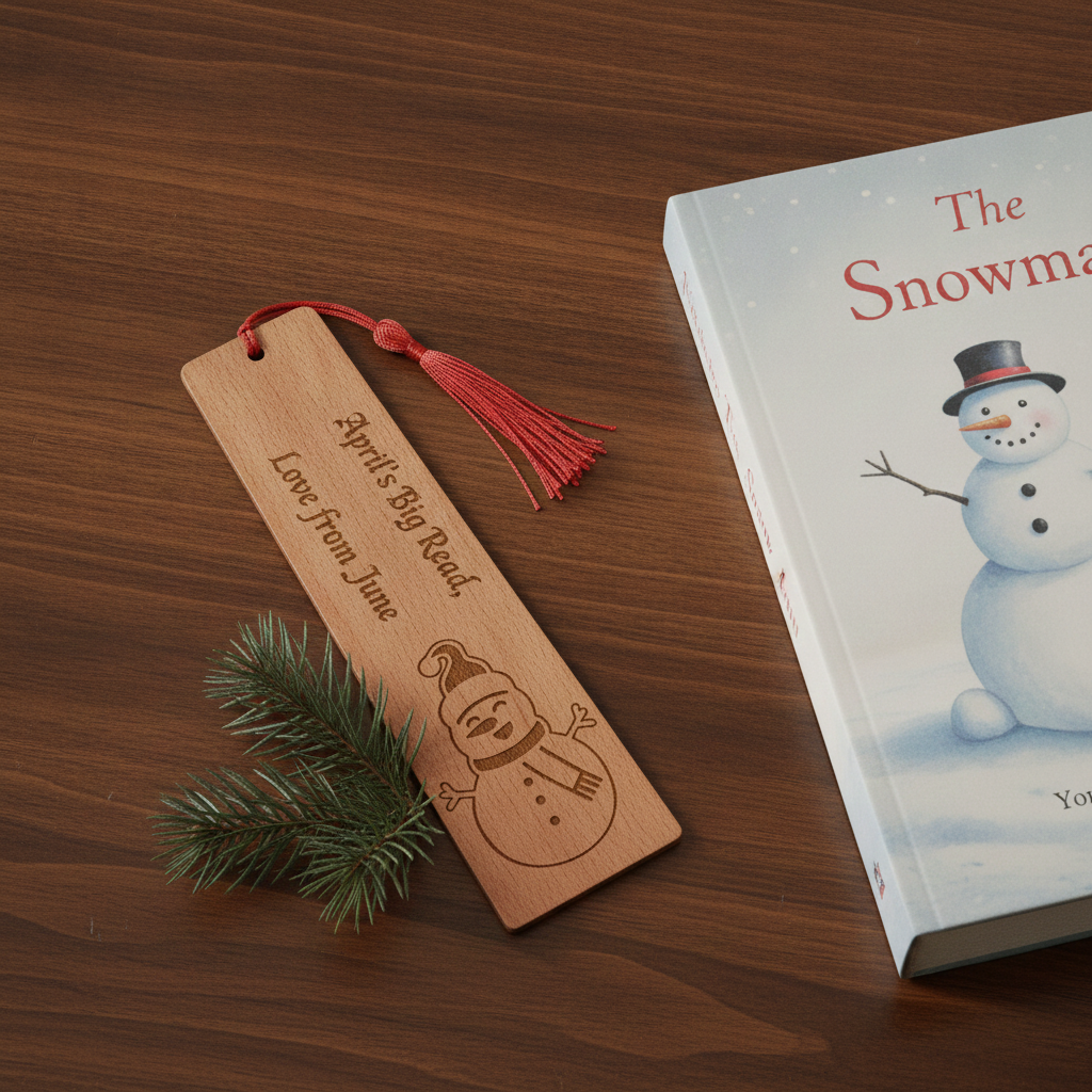 Personalised Snowman Wood Bookmark with Tassel – Custom Text & Font.