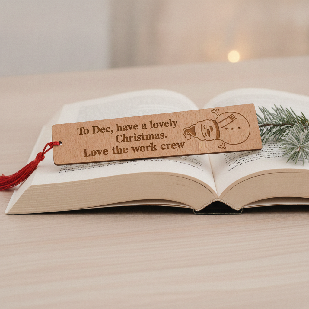 Personalised Snowman Wood Bookmark with Tassel – Custom Text & Font.