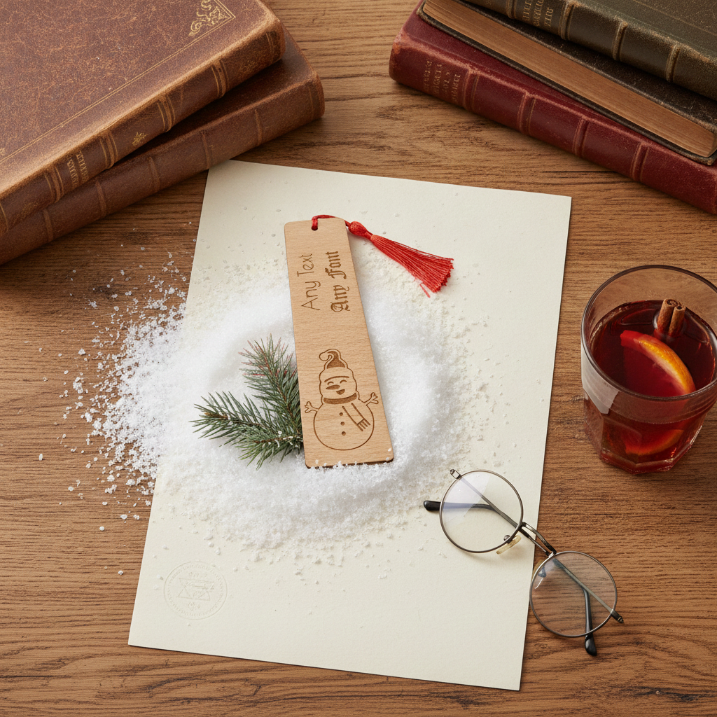 Personalised Snowman Wood Bookmark with Tassel – Custom Text & Font.