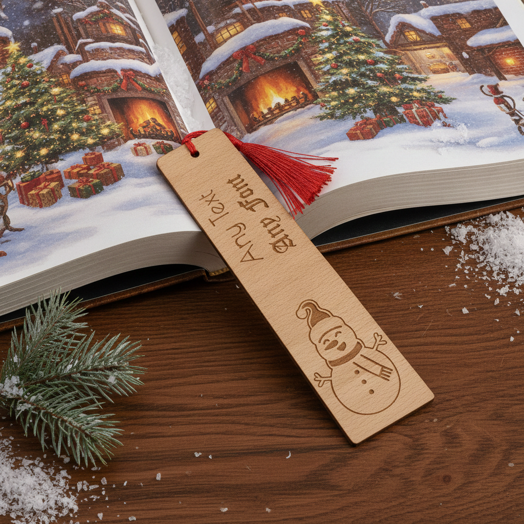 Personalised Snowman Wood Bookmark with Tassel – Custom Text & Font.