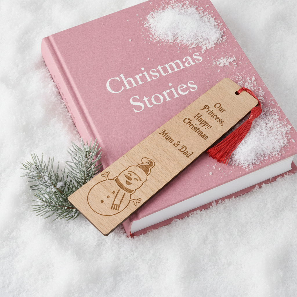 Personalised Snowman Wood Bookmark with Tassel – Custom Text & Font.