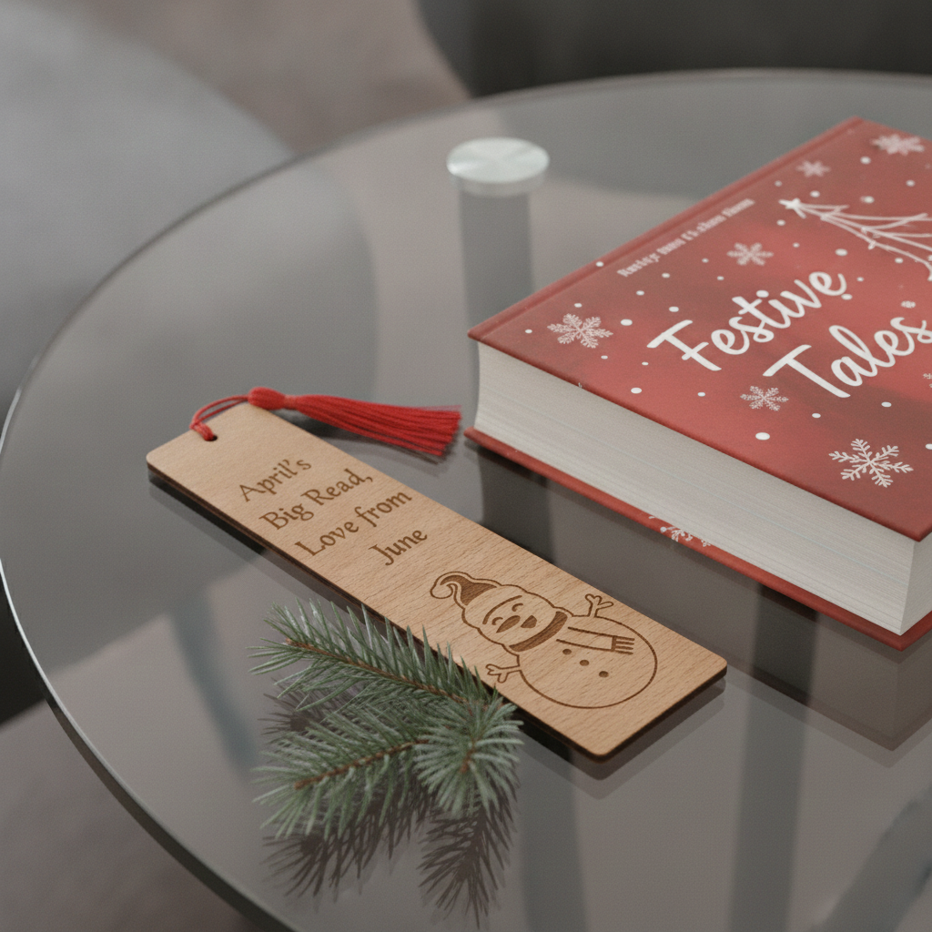 Personalised Snowman Wood Bookmark with Tassel – Custom Text & Font.
