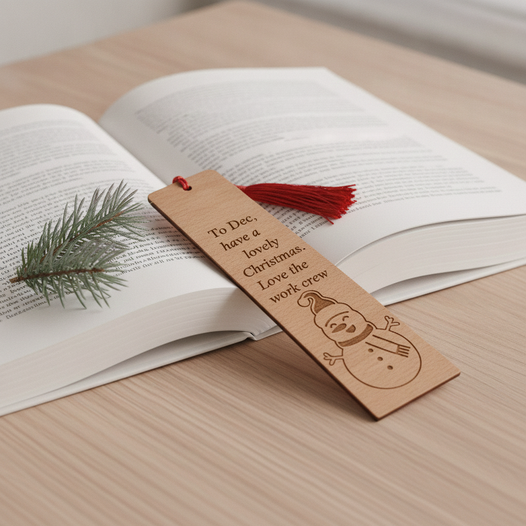 Personalised Snowman Wood Bookmark with Tassel – Custom Text & Font.