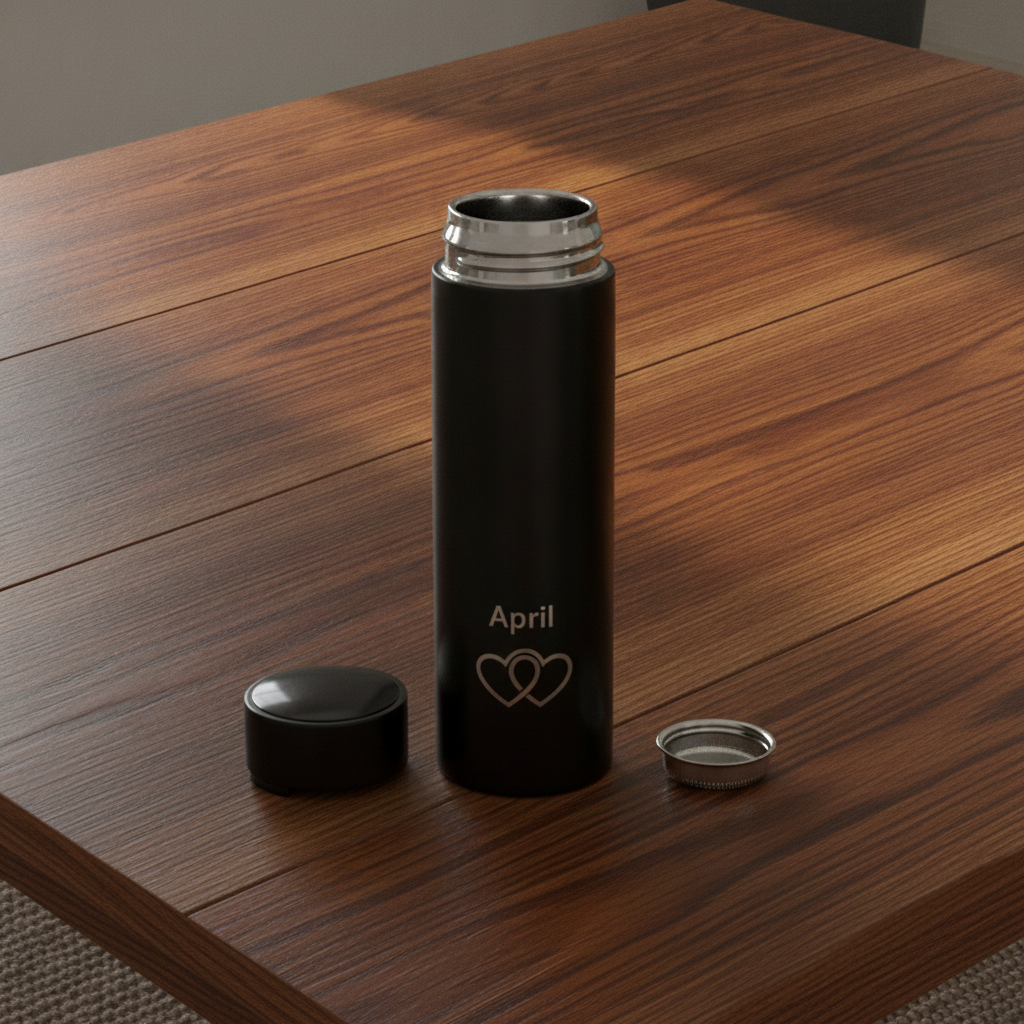 Personalised Stainless Steel  500ml Thermos, (with LED Temperature display) and Mug Combo. Any Text and Font.