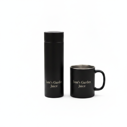 Personalised Stainless Steel  500ml Thermos, (with LED Temperature display) and Mug Combo. Any Text and Font.