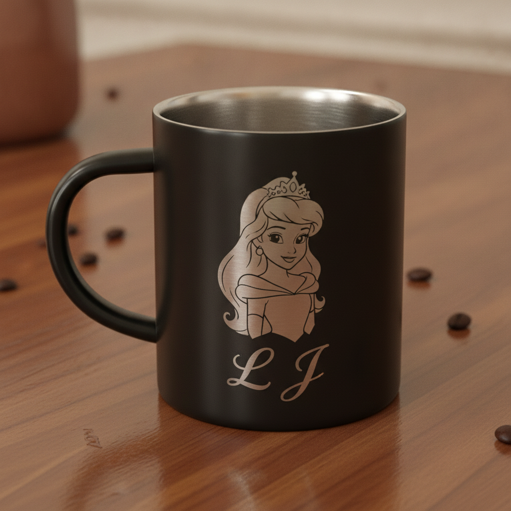 Personalised Stainless Steel  500ml Thermos, (with LED Temperature display) and Mug Combo. Any Text and Font.