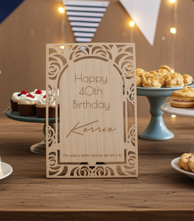 Personalised Steamed Beech Wood Birthday or Celebration Card, Any font and Text.