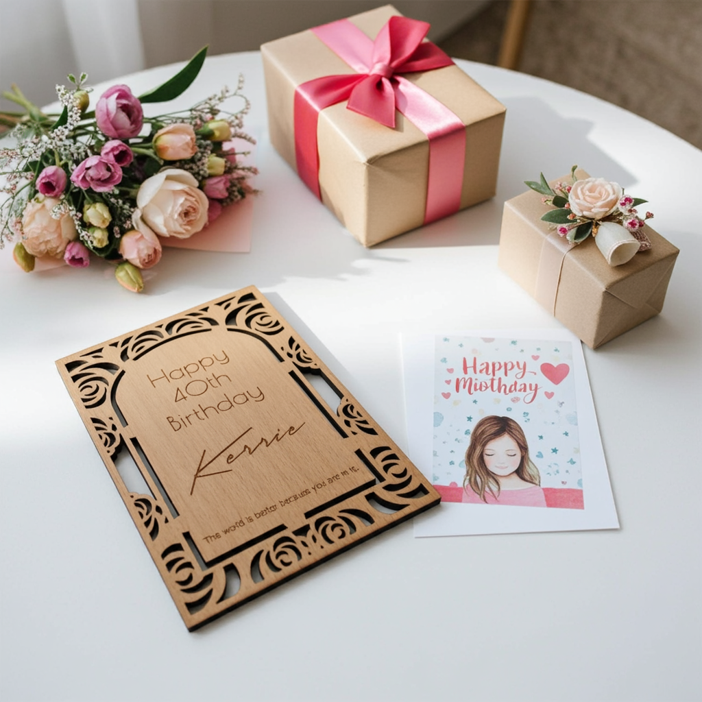 Personalised Steamed Beech Wood Birthday or Celebration Card, Any font and Text.