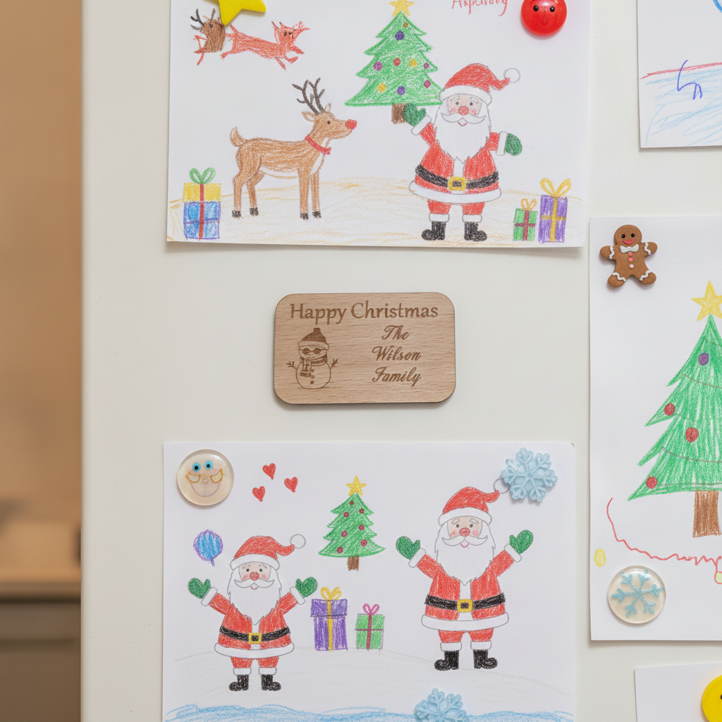 Personalised Steamed Beech Wood Christmas Fridge Magnet | Custom Holiday Gift Credit Card Size
