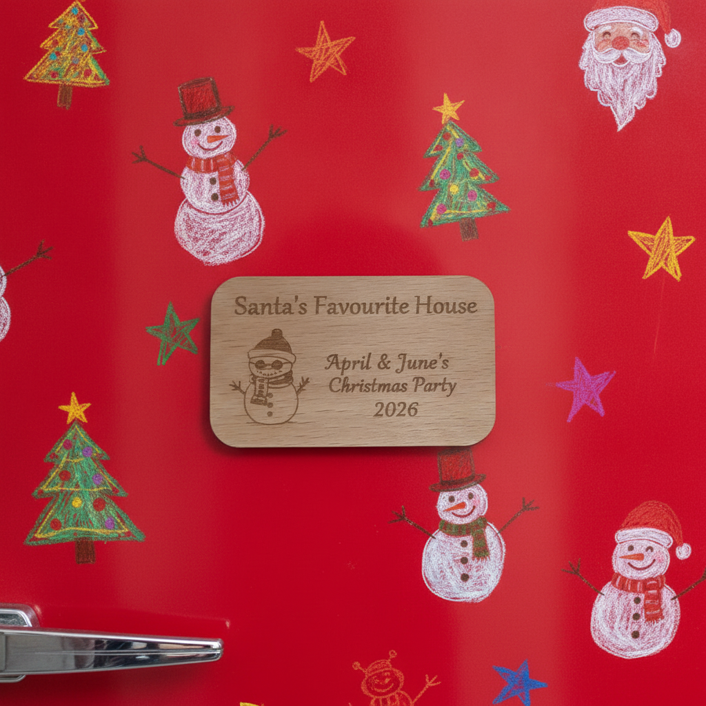 Personalised Steamed Beech Wood Christmas Fridge Magnet | Custom Holiday Gift Credit Card Size