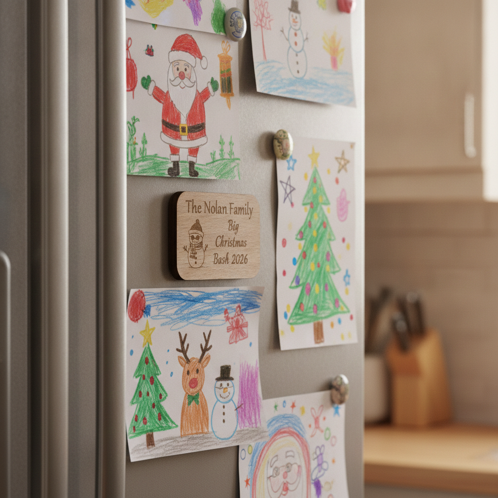 Personalised Steamed Beech Wood Christmas Fridge Magnet | Custom Holiday Gift Credit Card Size