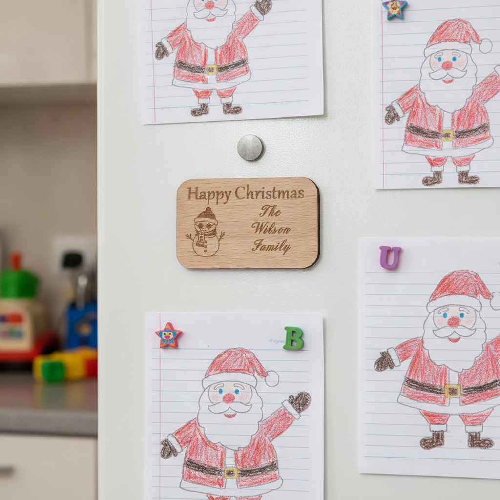 Personalised Steamed Beech Wood Christmas Fridge Magnet | Custom Holiday Gift Credit Card Size