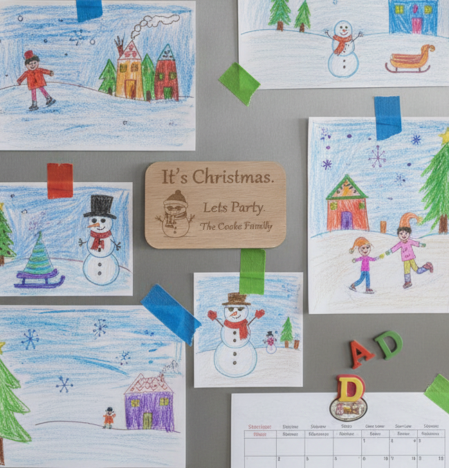 Personalised Steamed Beech Wood Christmas Fridge Magnet | Custom Holiday Gift Credit Card Size