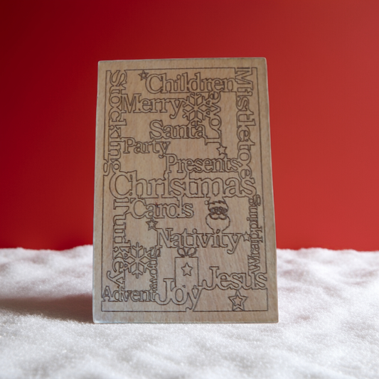 Personalised Steamed Beech Wood, Christmas Card. 150mm x 100mm x 4mm. Any font, Any Text.