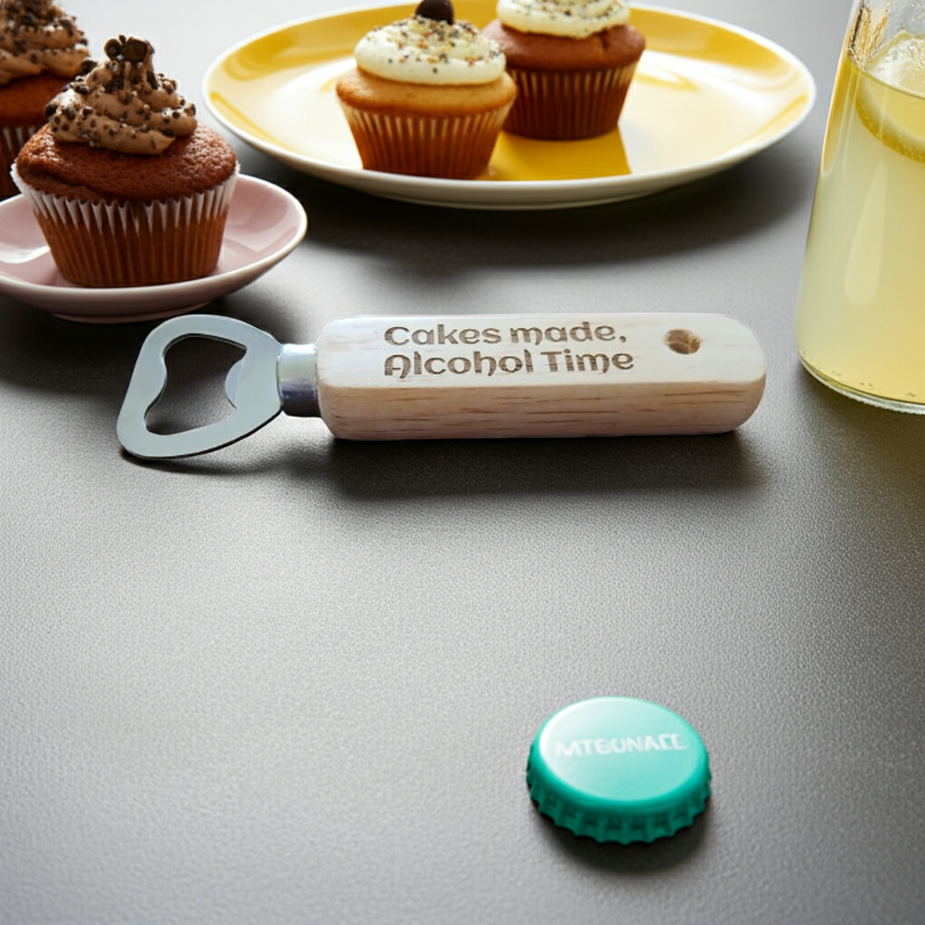 Personalised Wood Handle Bottler Openers. Any font and Text. Total Length: 14cm.