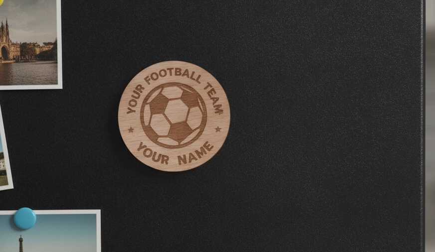 Personalised Wooden Football Team Fridge Magnet | Custom Soccer Name Gift (70mm diameter)