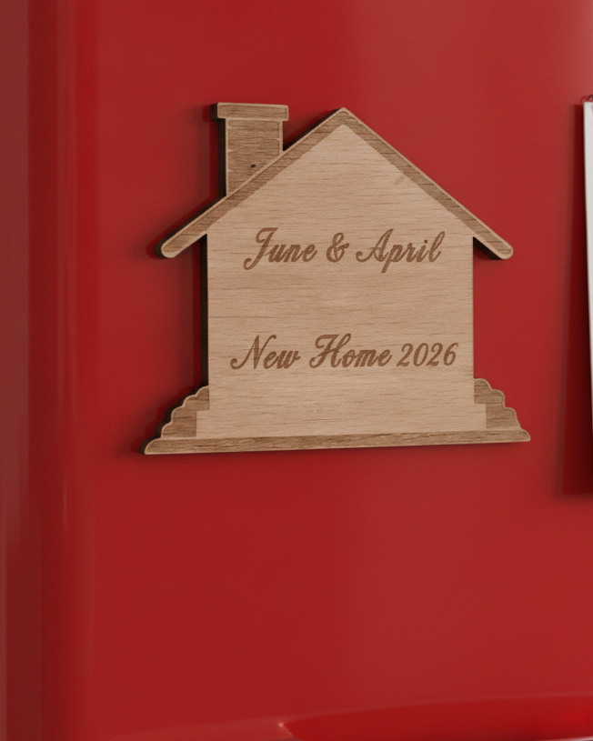 Personalised Wooden House Fridge Magnet - Steamed Beech Wood Custom Family Gift (70mm x 70mm)