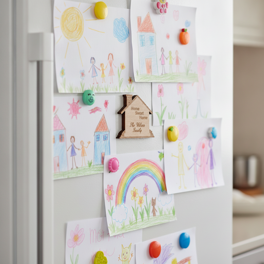 Personalised Wooden House Fridge Magnet - Steamed Beech Wood Custom Family Gift (70mm x 70mm)