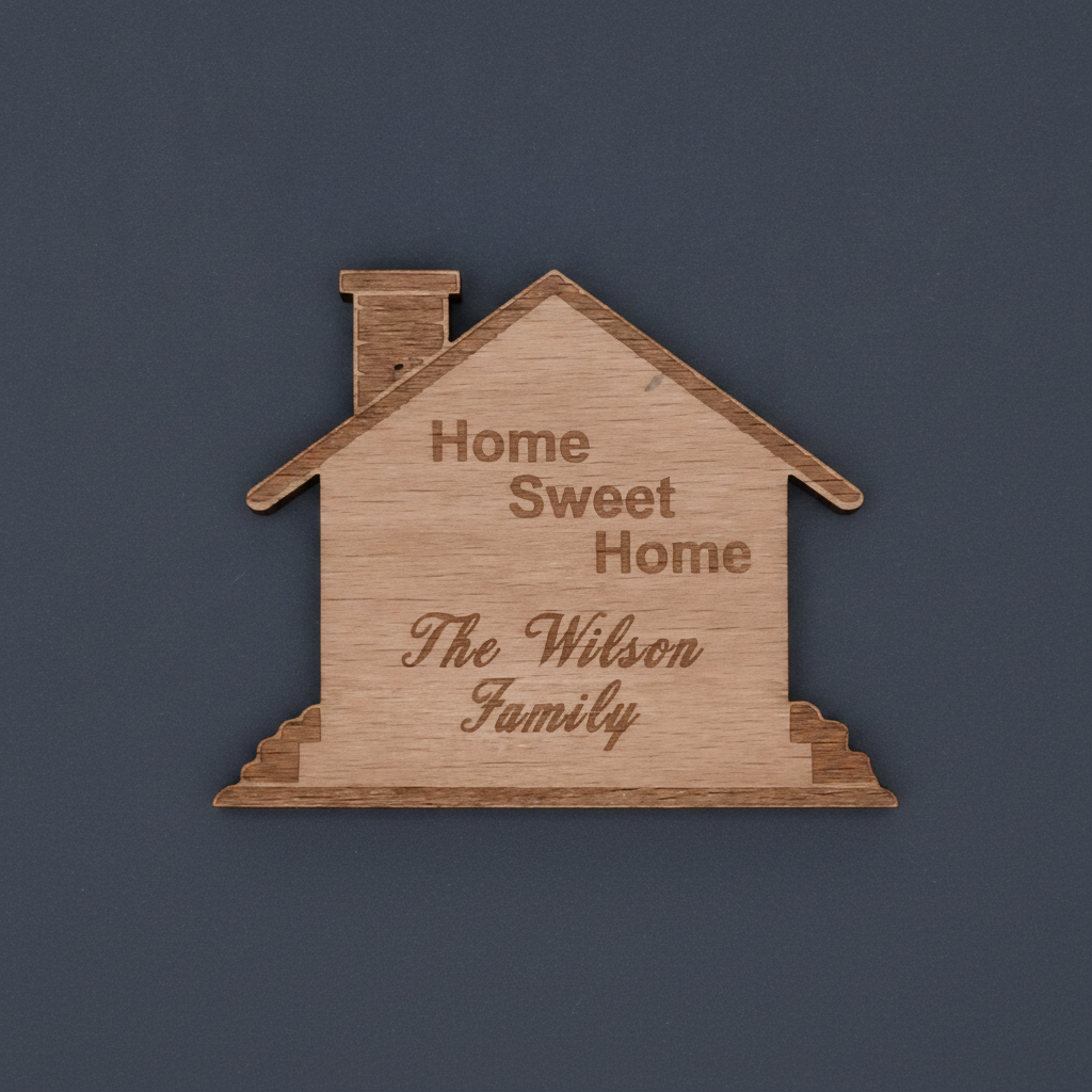 Personalised Wooden House Fridge Magnet - Steamed Beech Wood Custom Family Gift (70mm x 70mm)