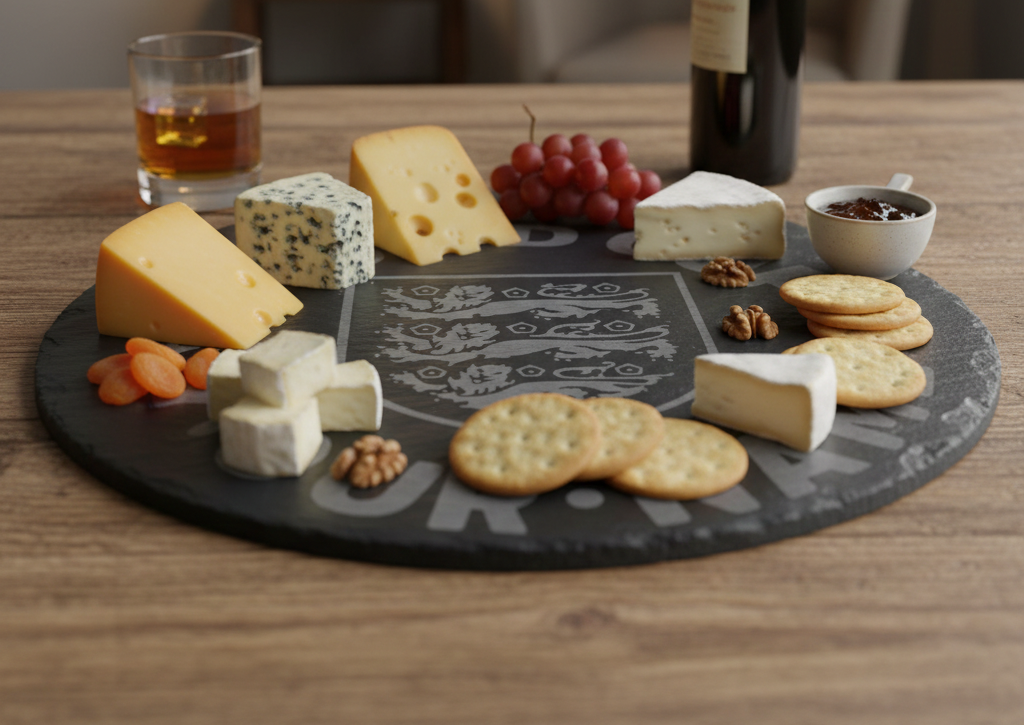 Personalised, World Cup, 30cm Round Slate Serving Platter for hot & cold food or drinks. With bumper feet and waterproofed. Any text and font.