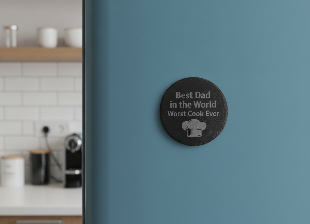 Personalized Slate Fridge Magnet - Round 75mm (Custom Text & Fonts)