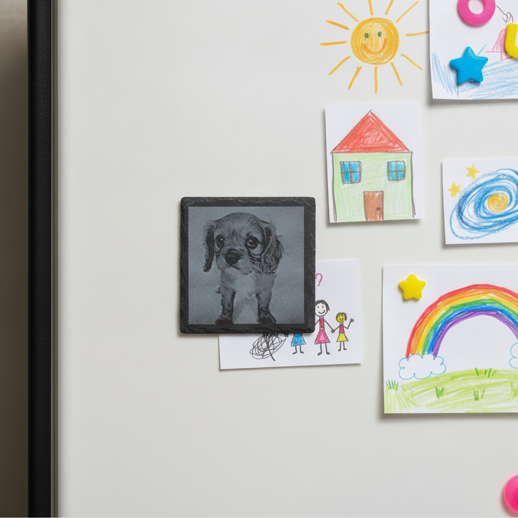 Personalized Slate Photo Fridge Magnet | Custom Laser Engraved Gift 75mm