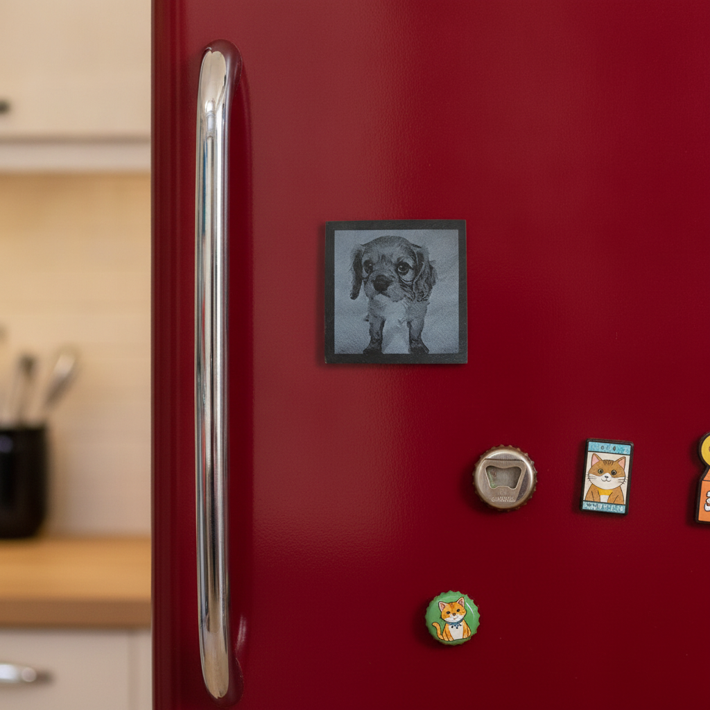 Personalized Slate Photo Fridge Magnet | Custom Laser Engraved Gift 75mm
