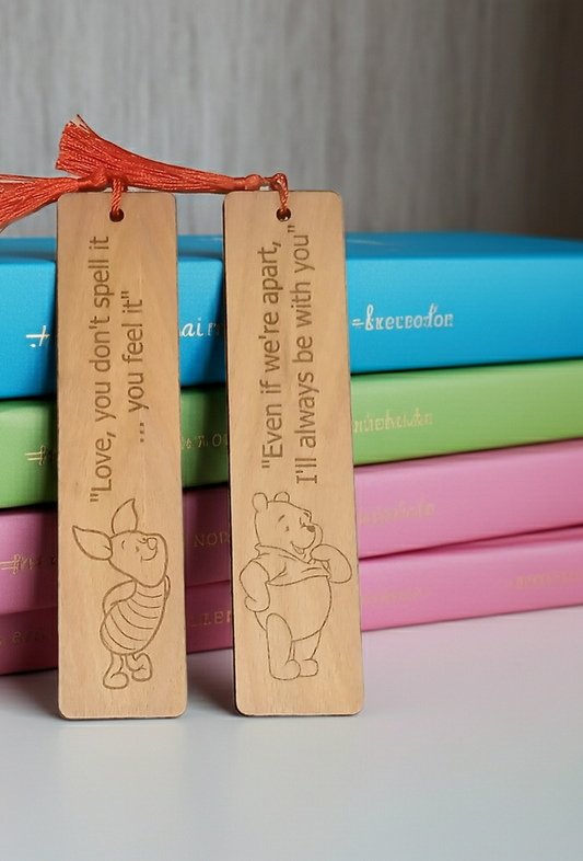 Piglet & Winnie-The-Pooh, Bookmark Combo. Steamed beech Bookmarks, with tassel.