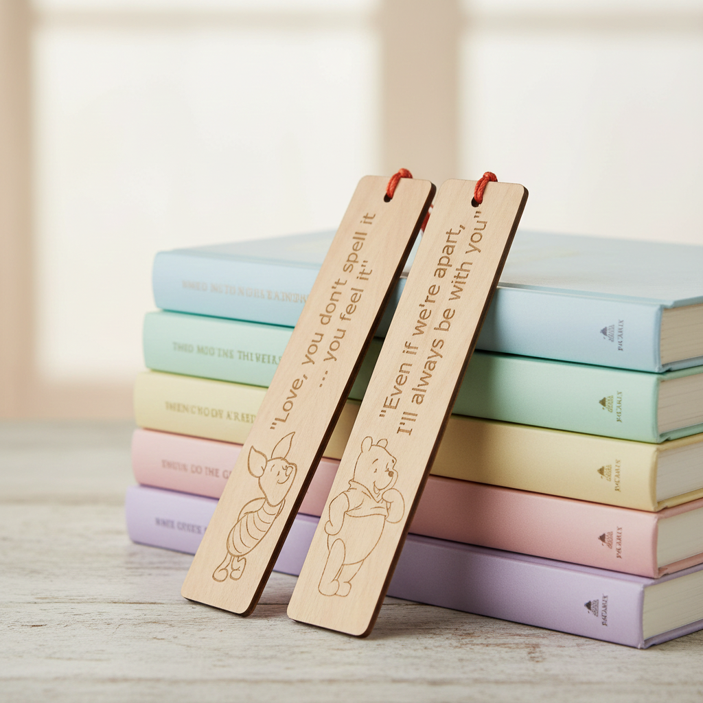 Piglet & Winnie-The-Pooh, Bookmark Combo. Steamed beech Bookmarks, with tassel.