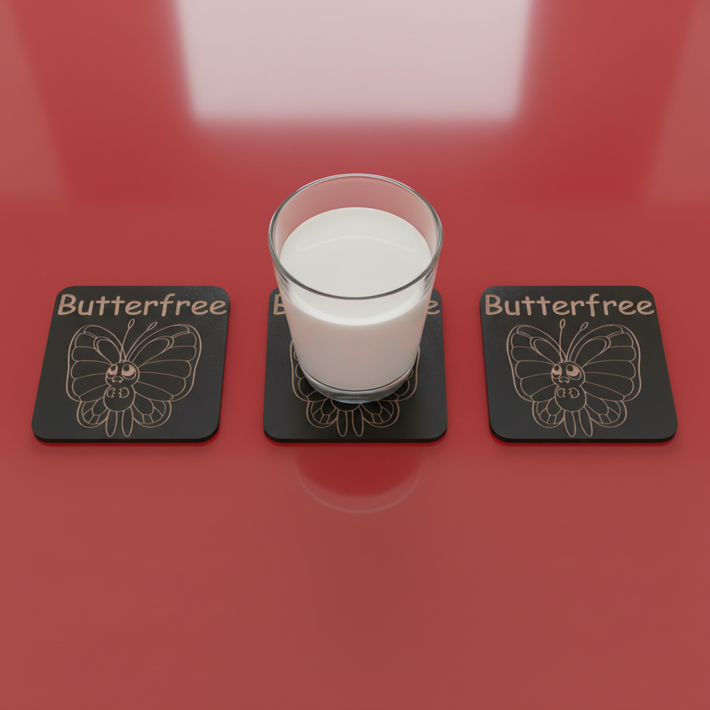 Set of 6, Pokémon Drink Coasters Collection. Black Topped Wood with Bumper Feet.