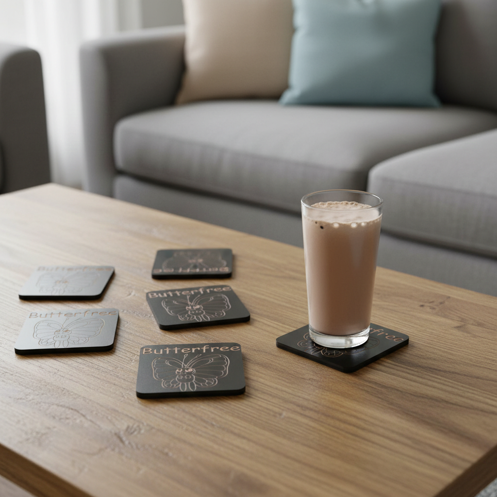 Set of 6, Pokémon Drink Coasters Collection. Black Topped Wood with Bumper Feet.